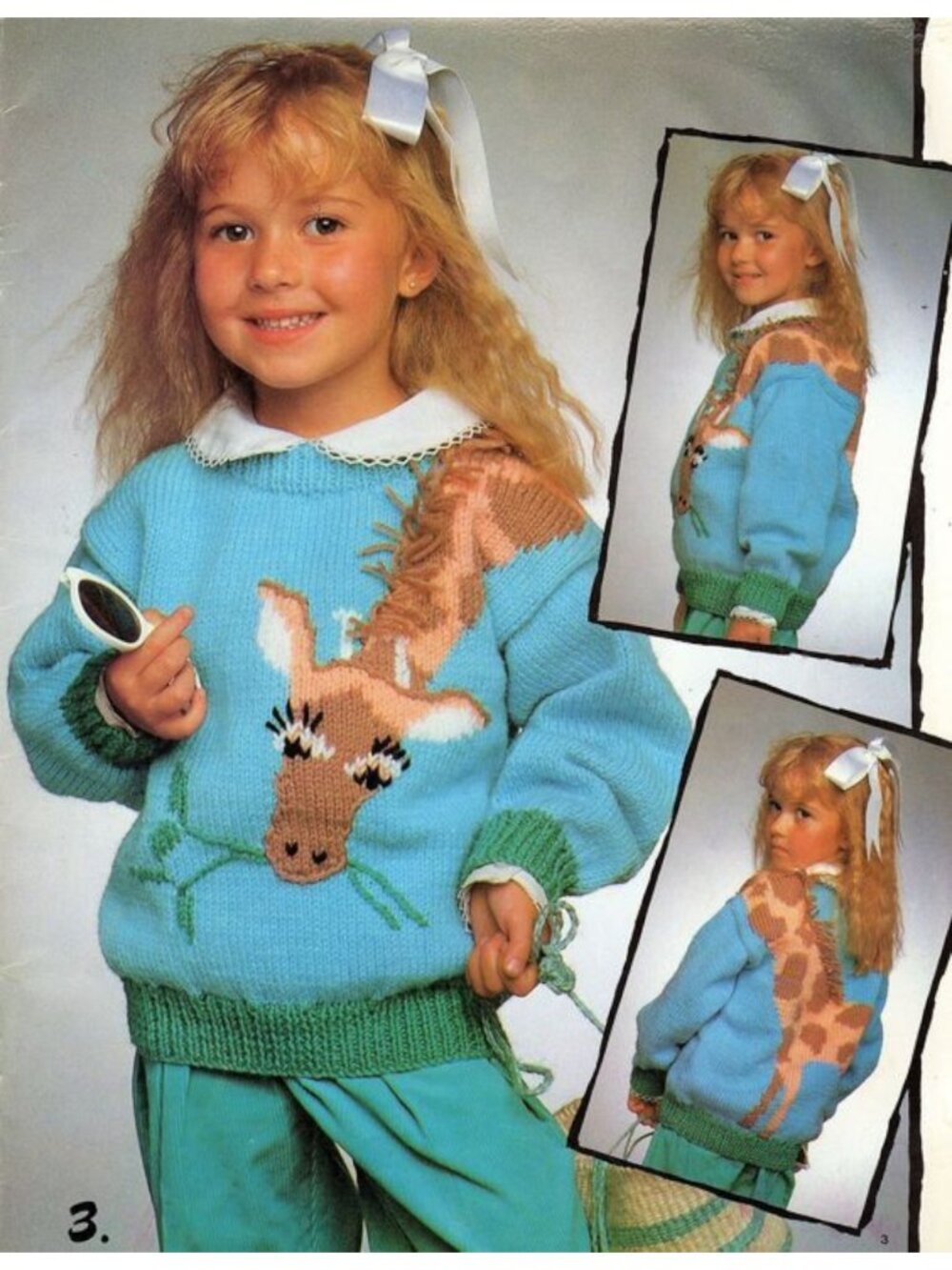 Hand-knit 1980s Vintage Giraffe Kids Sweater novelty Retro Toddler 4T 5T